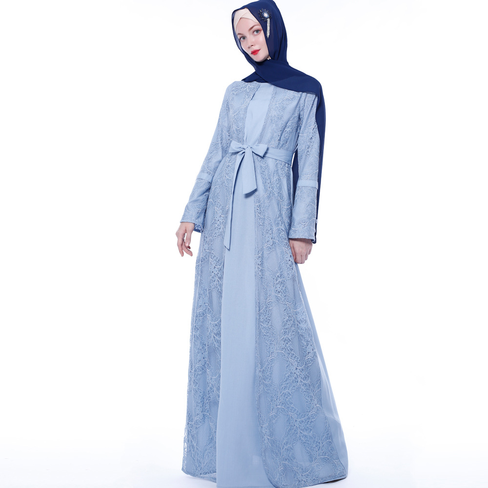 Fashion Ethnic Fake Two-piece Lace Dress Ins Trumpet Sleeve Long Skirt Islamic Female Cross-border Spot Delivery