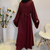2022 AliExpress EBay Amazon Middle East Dubai Hot Sale Net Color Plus Size Lace-up Muslim Dress