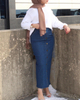 2022 Middle East Denim Modest Muslim Lady New Design Color Fashion Sheath Dress Ins Long Button Skirt