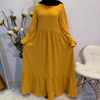New Simple Casual Stitching Women's Solid Color Horn Long-sleeved Bohemian Dress