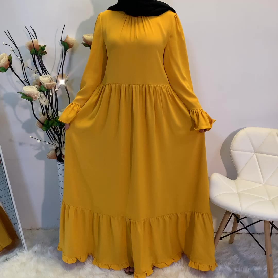New Simple Casual Stitching Women's Solid Color Horn Long-sleeved Bohemian Dress