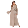 Amazon AliExpress Hot Sale Middle East Contrasting Color Striped Cardigan Muslim Robe Women's Foreign Trade Large Size Long Skirt