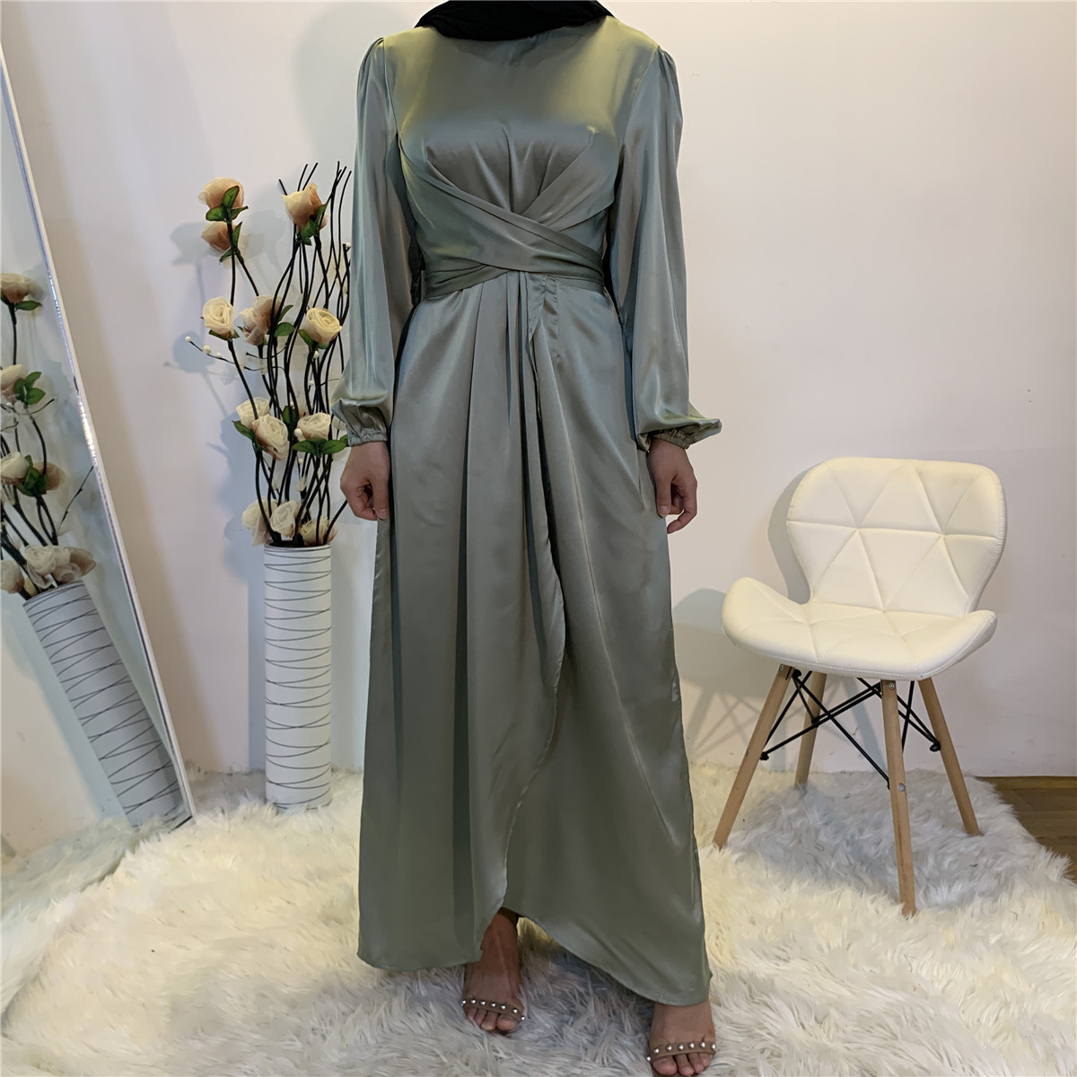 AliExpress Fashion Women's European And American Fake Two-piece Bandage And More Wear French Middle East Dubai Robe Dress