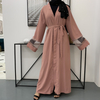 Cross-border Source of Fashion Muslim Cardigan Robe Women's Mesh Fabric Stitching Hot Drilling 