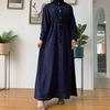 New Fashion Muslim Lapel Solid Color Long Skirt Full Button Slim Dress 