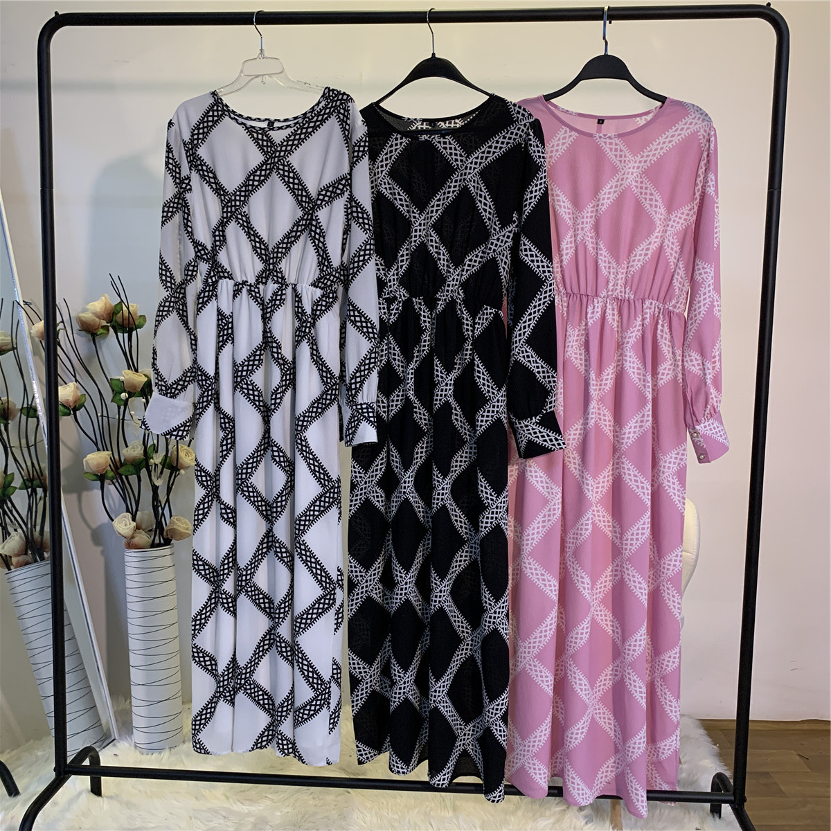 Cross-border Source Fashion Printing Elegant Long Dress Malaysia Turkey Bottoming Dress