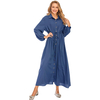 New Fashion Muslim Lapel Solid Color Full Button Slim Dress Long Skirt