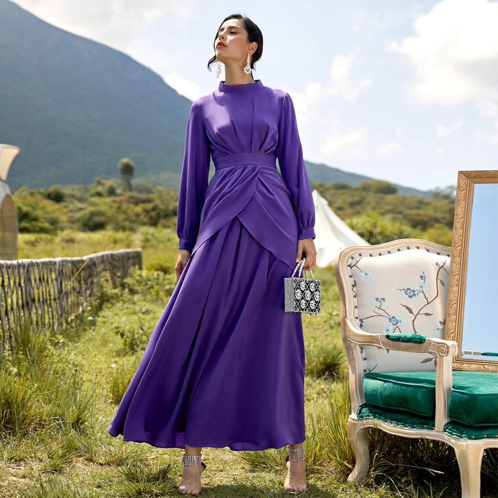 Stand-up Collar And Long Sleeves Dubai Casual Maxi Dresses Modest Women Islamic Clothing Abaya