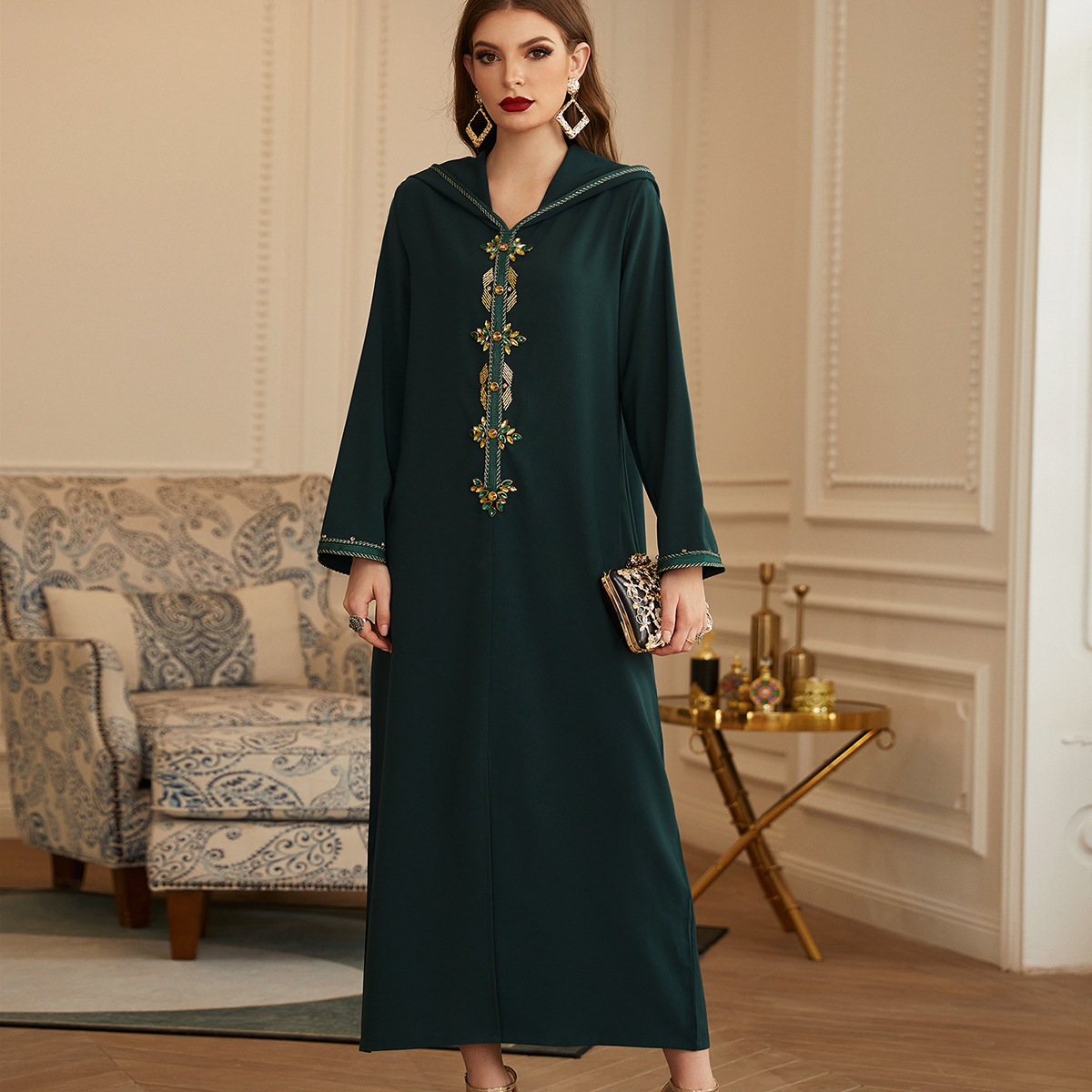 Hooded party Maxi Dresses New Dubai Modest Muslim Women Casual Islamic Clothing Abaya