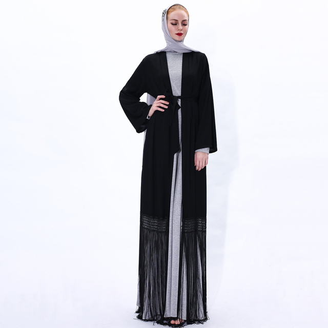 Summer new tassels take Dubai elegant open kimono Muslim women's lace cardigan in stock
