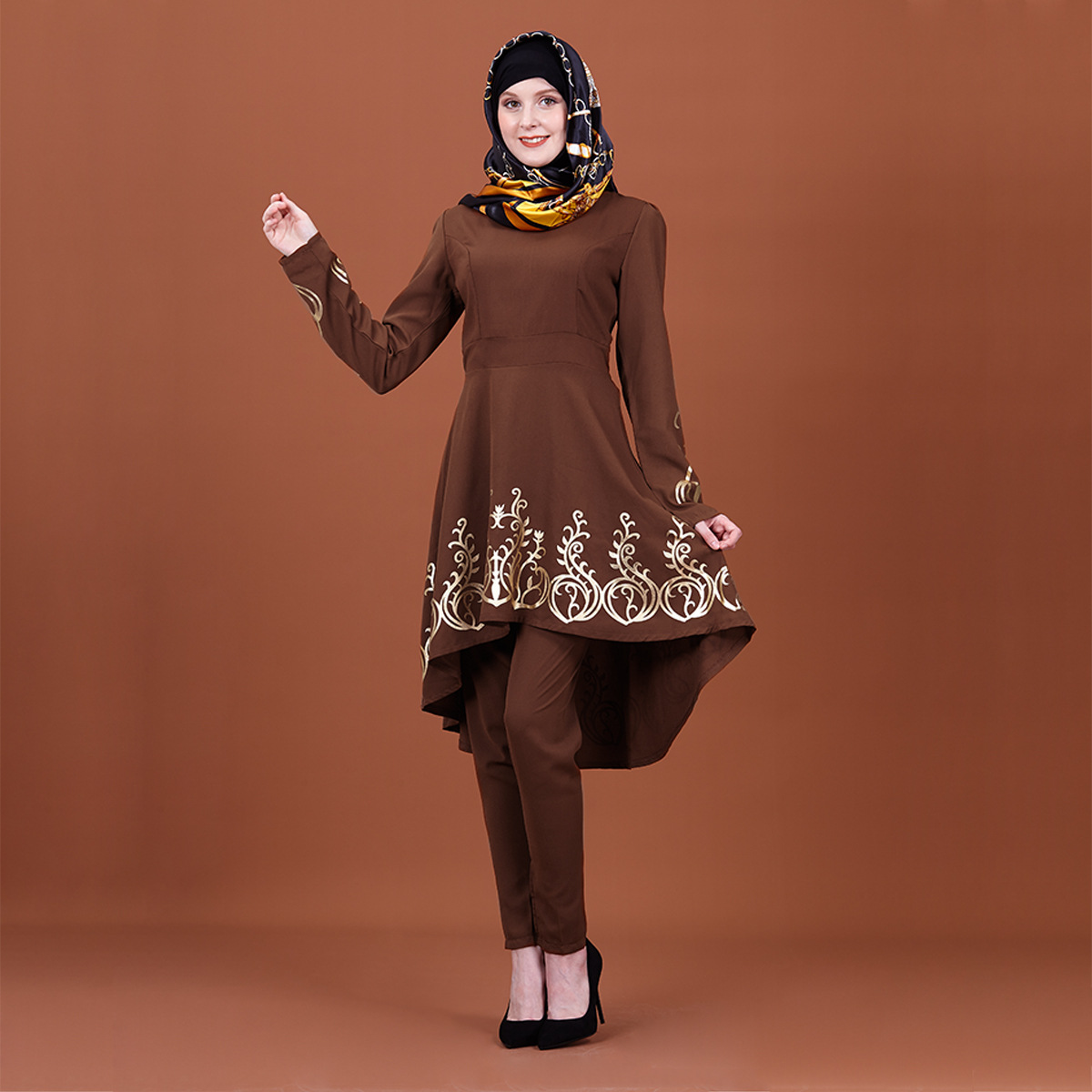 2022 Foreign Muslim Middle Eastern Muslim Women's Wear Pure Color Shirt