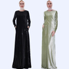 INS Autumn And Winter Vertical Striped Gold Velvet Long Skirt Muslim Women's Long-sleeved Warm Dress on Behalf of Hair