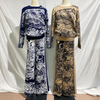  Women Top Kurti 2pieces Dubai Prayer Printing 2022 Suit Islamic Clothing Burka Two Piece Modest Thobe Pants Maxi Muslim Blouse Set