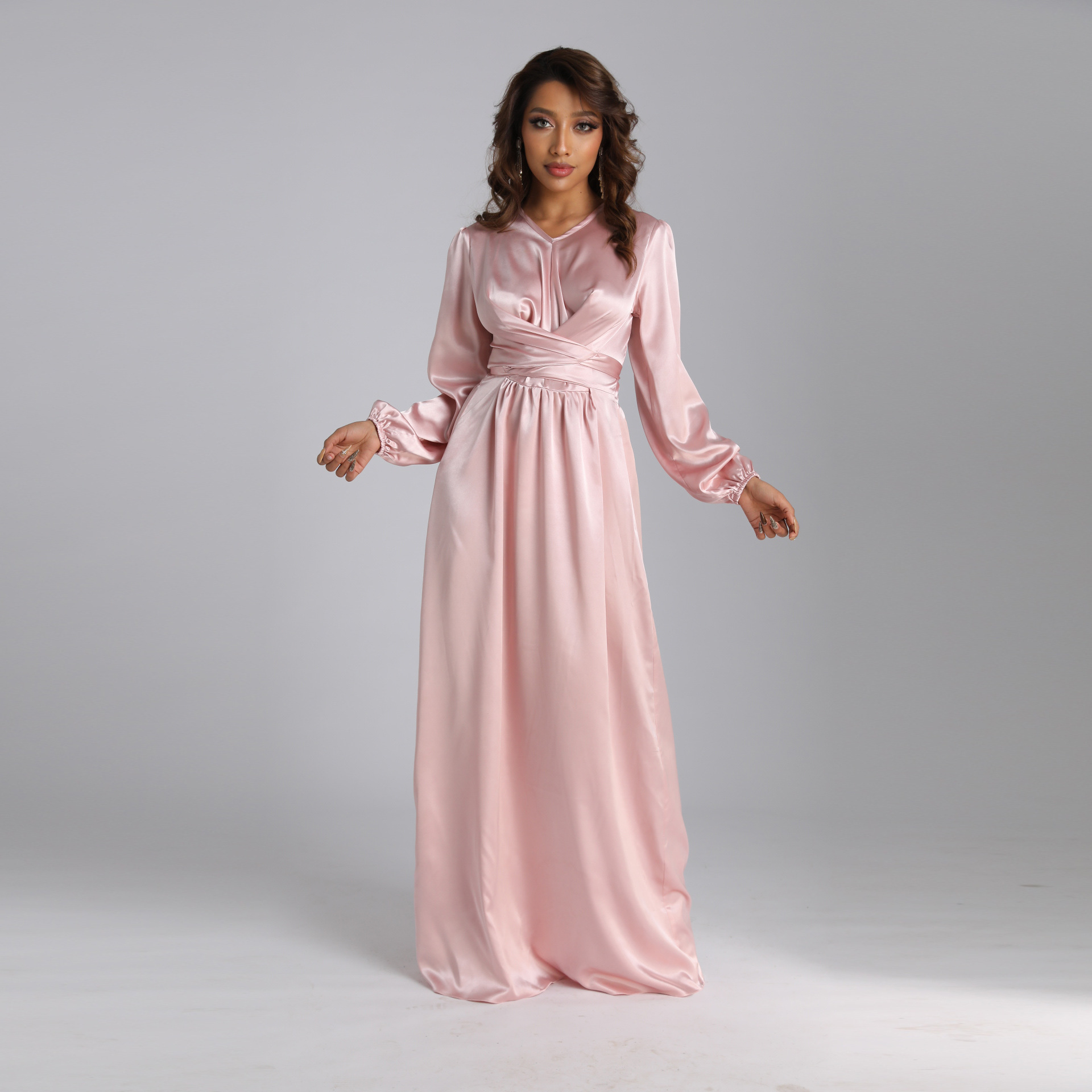2022 New Muslim Abaya Slim And Waist Pure Color Elegant Long Skirt 