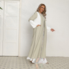 2022 Muslim Southeast Asia New Arab Solid Color Stitching Fashion Simple Belt Pocket Loose Elegant Middle East Jacket