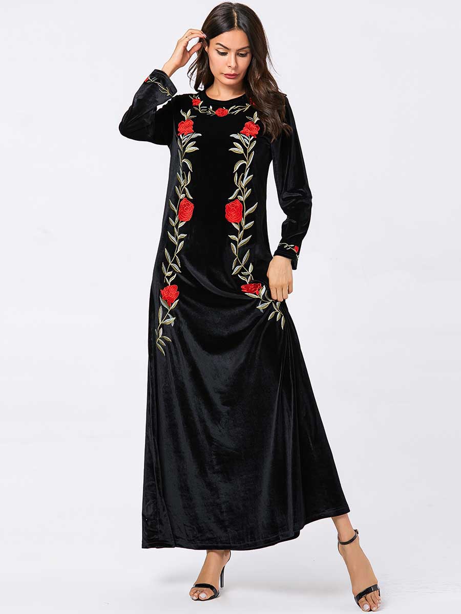  Robe Femme Musulman Embroidery Kebaya Maleisie Vêtements Prayer Clothes Dubai Vetement Femme Turkish Borka Islamic Clothing Modest Women Maxi Dress Abaya