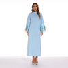 2022 Elegant Solid Color Middle East European And American Long Ethnic Style Round Neck Sequined Feather Sleeve Long Skirt