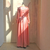 2022 Muslim Arab Elegant Pink Crystal Satin Sticker 3D Embroidery Fashion Arab Women