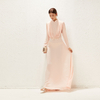 2022 Summer Elegant Double Layer Thick Chiffon Pink Stand Collar Waist Folded Muslim Dress