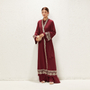2022 Muslim Elegant Red Waist Lace Up Chiffon Solid Middle East Dubai Women's Coat