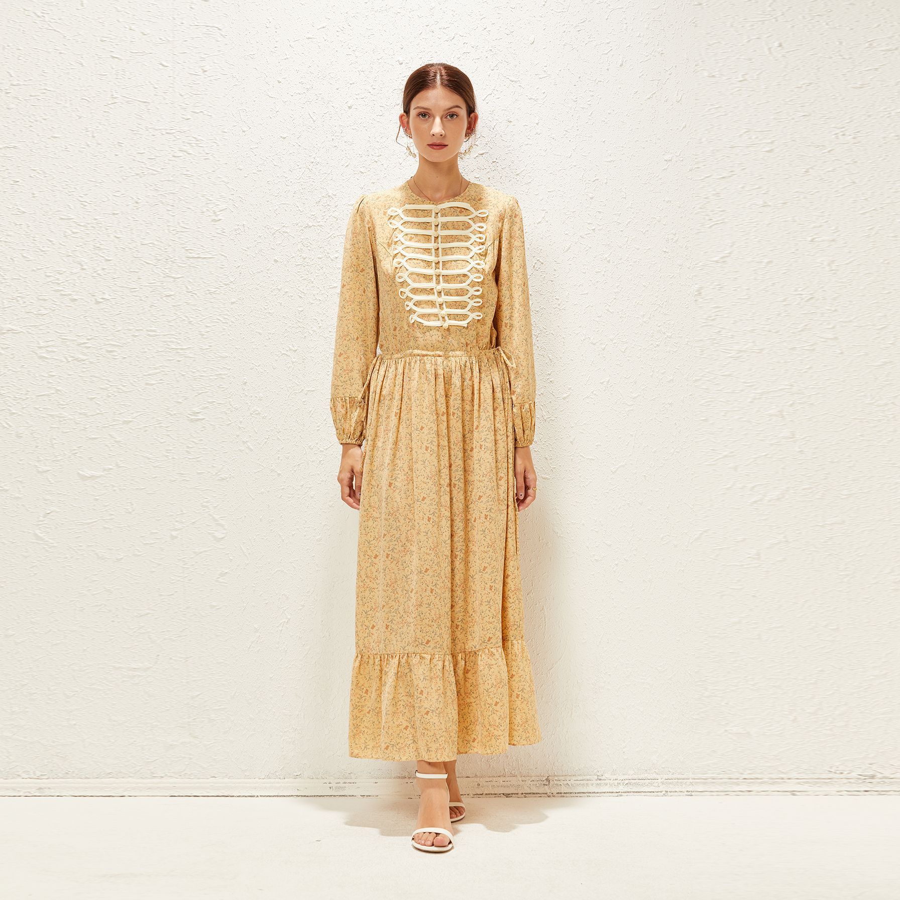 2022 Muslim New Dubai Elegant Loose Print Round Neck Middle East Chiffon Single Layer Long Skirt