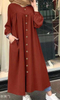 2022 Muslim dress plus size women's round neck pocket commuter casual robe shirt dress long