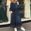 Muslim Plus Size Women's Fall Loose Dark Pattern Cotton And Linen Printing Casual Long-sleeved Retro Long Dress