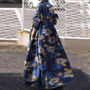 2022 Spring And Autumn Fashion Plus Size Women's Cotton Linen Printed Retro Big Swing Stand Collar Loose Dress Muslim Clothes