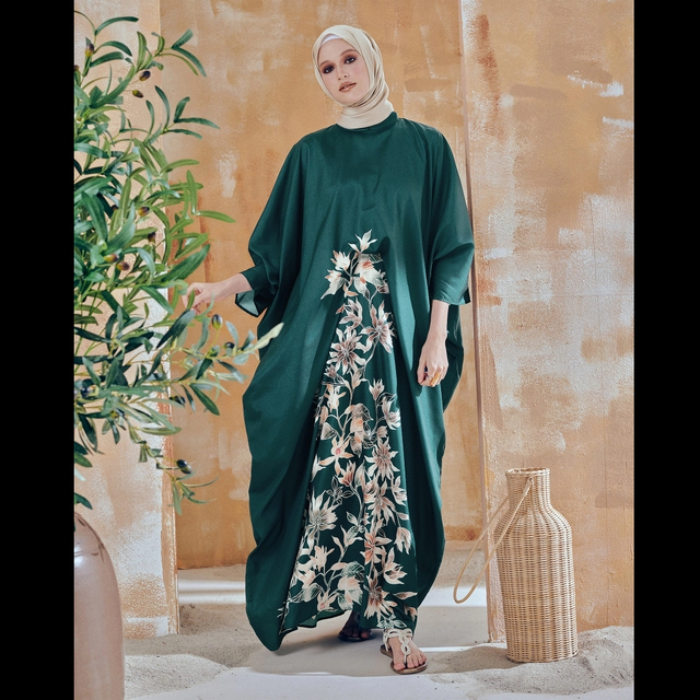 SIPO Eid 2024 Baju Raya Malaysia Fmalaysian Batik Loral Print Musulmane Perempuan Satin Crepe Kaftan Dress 
