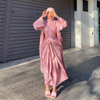 SIPO 2 Piece Open Abaya Turkey Matching Muslim Sets Hijab Dress Eid Satin Abayas for Women Dubai Inner Dresses
