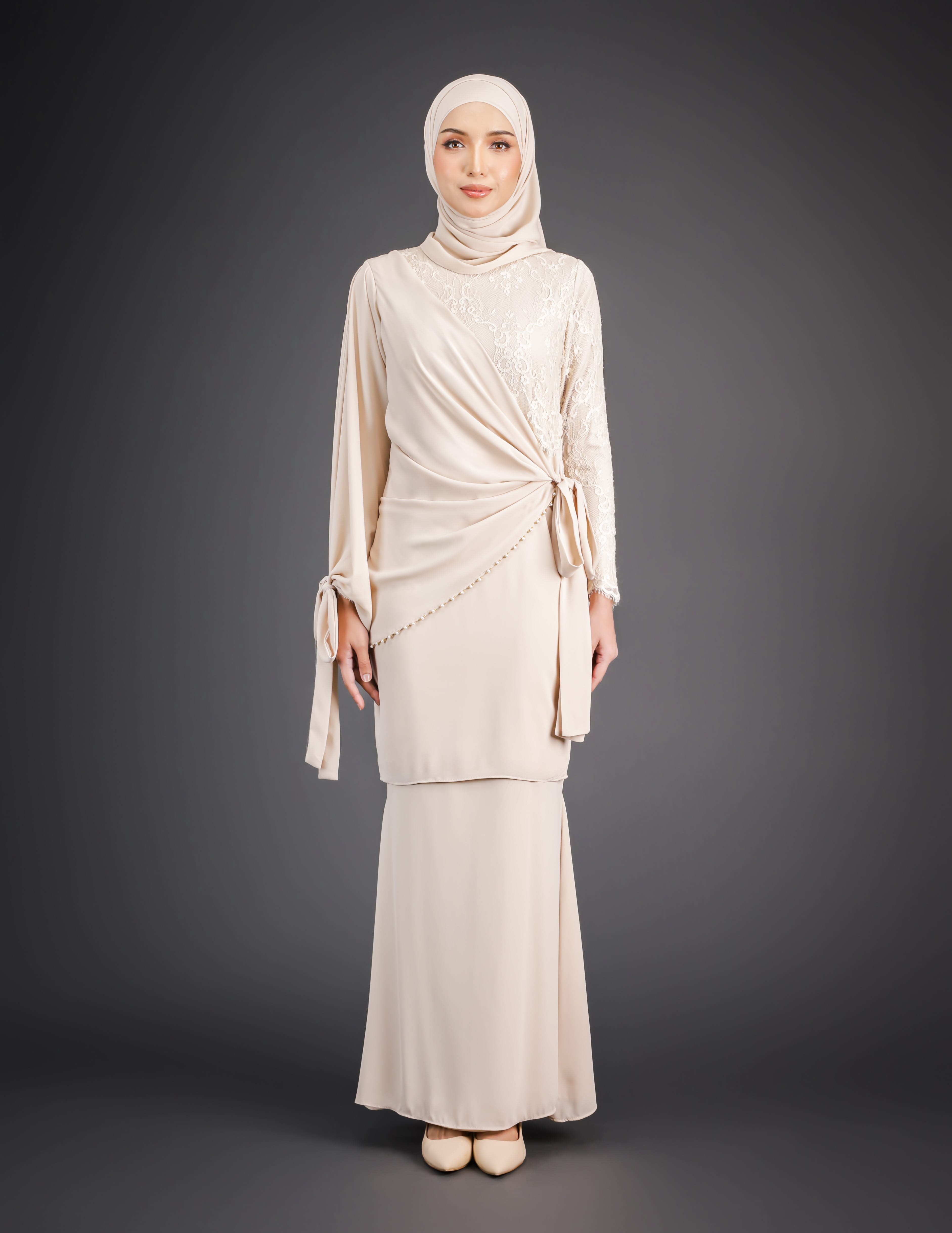 SIPO Women's Sexy Modern Baju Kurung Lace And Beads Chiffon Malaysian Muslim Wanita Dress Modern Kurung 