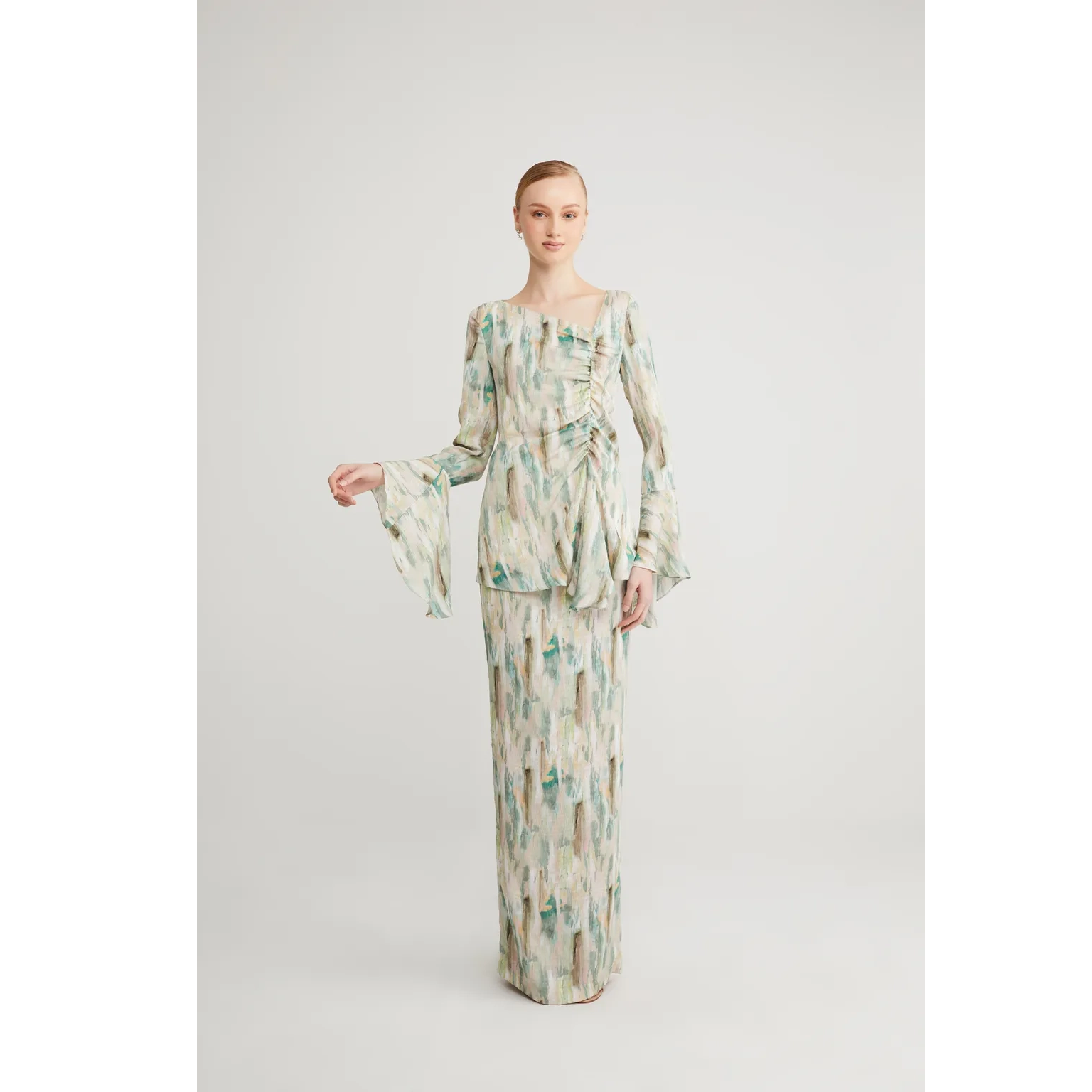 SIPO New Design Malaysia Baju Kurung Multicolour Printed Muslim Women Dresses Slanted V-neck Modern Baju Kurung