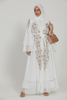 SIPO Luxury Bridal White Embellished Layered Open Abaya Islamic Modest Dress Abaya Dress for Muslim Women Beautiful Robe