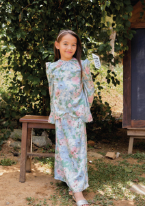 SIPO Eid New Design Malaysia Baju Kurung Musulman Kid Elegant Satin Scallop Puff Sleeve Dress with Border Lace Detailing