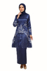 Kurung Pahang Beading Navy Blue Lace Embroidery 