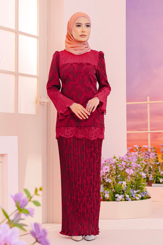 SIPO New Arrival Lace Mini Malaysia Baju Kurung with Pleated Collar And Pleated Dress for Women 