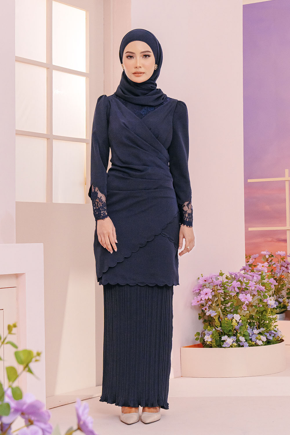 SIPO 2024 New Design Malaysia Baju Kurung Modern Long Sleeve with Scallop Embroidry for Muslim Women