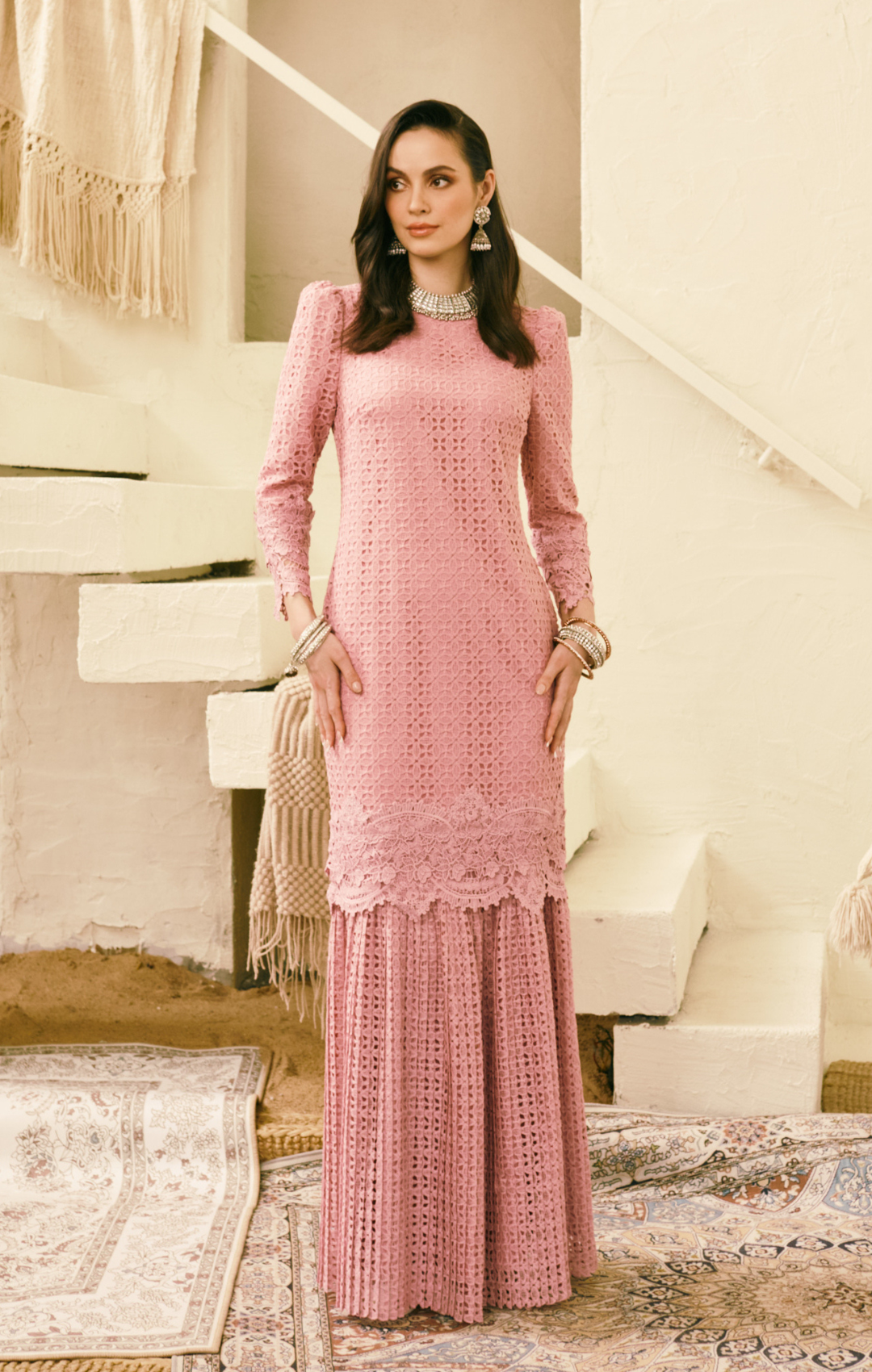 SIPO 2024 New Arrival Malaysia Baju Kurung Moden Puff Seleevs with Full Polyester Embroidery Lace for Muslim Women