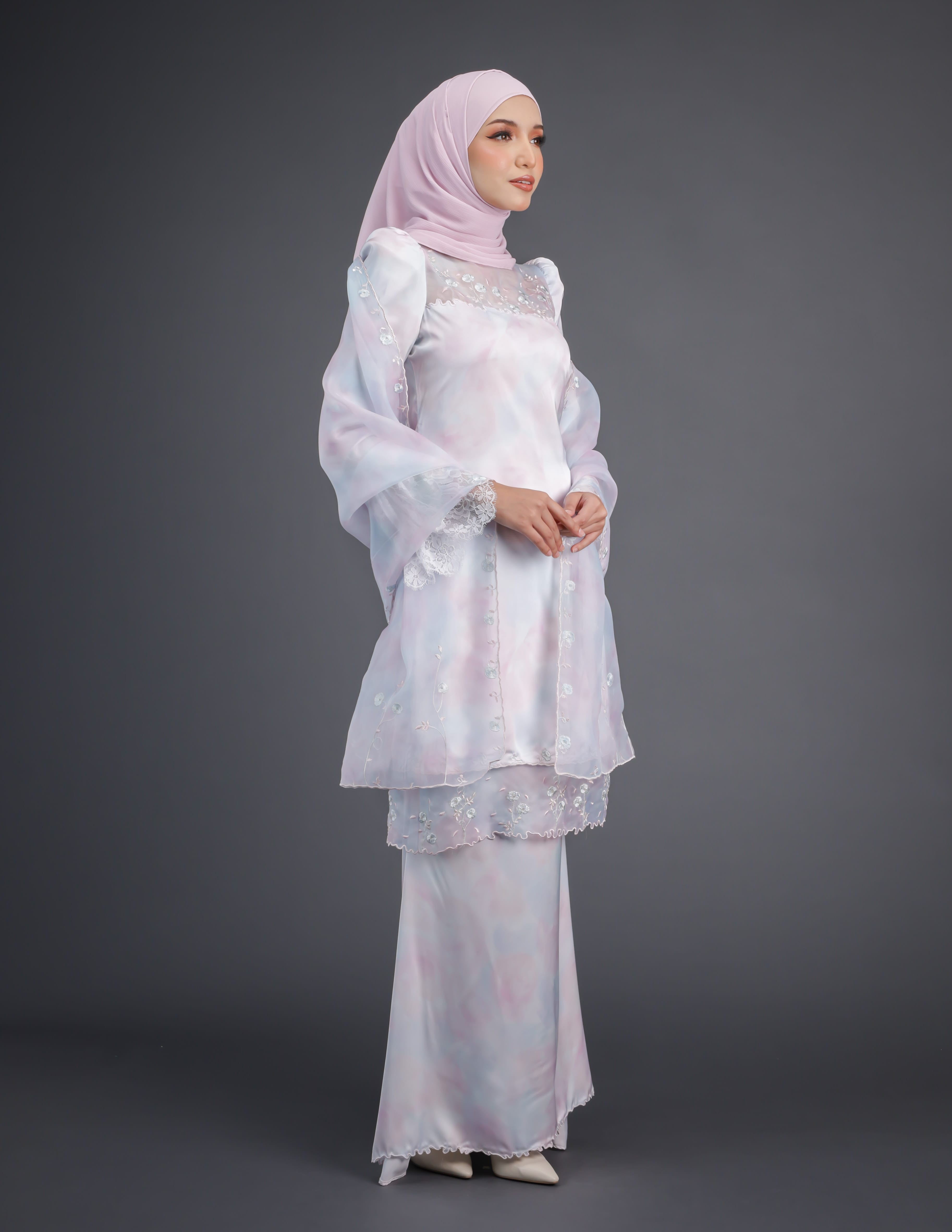 SIPO 2024 New Design Satin Silk Kurung Modern Layered Collection with Embroidery And French Lace Accents Baju Kurung Malaysia
