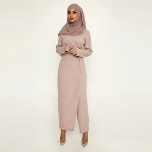 Solid Color V-Neck Stitching One-Piece Wide-Leg Pants Muslim Islamic Suit Jumpsuit