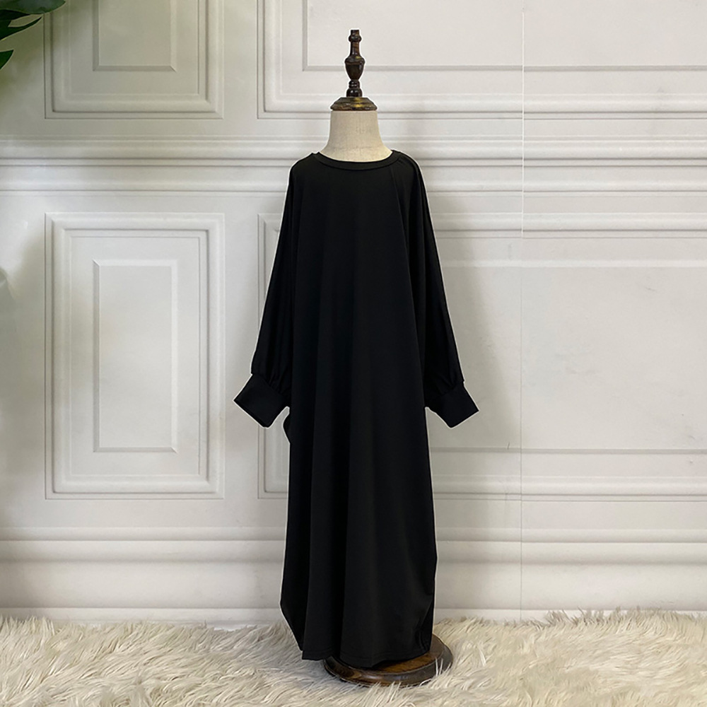 Middle East Pure Color Bat Sleeve Child Kid Modest Muslim Islamic Abaya (2)