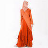 Cotton Long Sleeve Maxi Muslim Clothing Dress Abaya with Pearl Chiffon Fabric