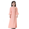 Wholesale Round Neck Long Sleeves Trumpet Cuff Muslim Islamic Kids Causal Clothing Dress Girls Abaya