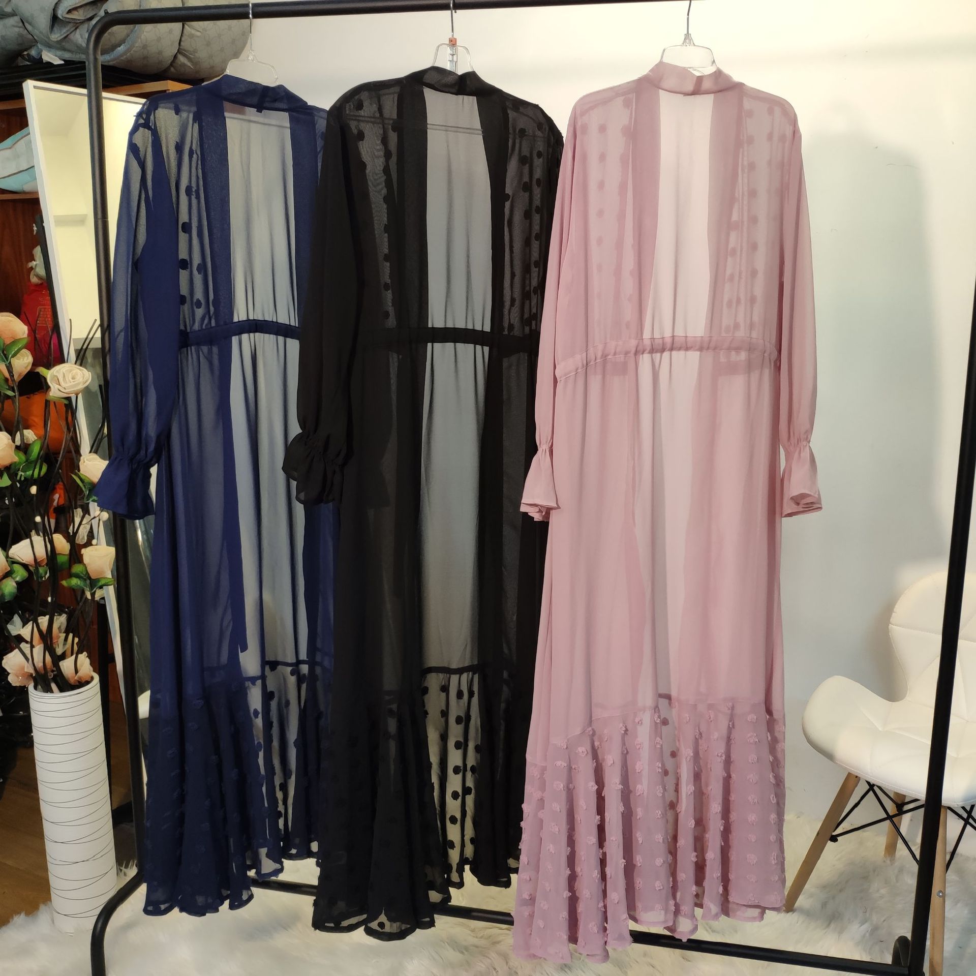 New Fashionable Turkish Islamic Cardigan Robe Slim Slim Waist Waist Muslim Open Abaya (14)