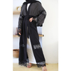 New Fashion Black Lace Stitching Polka Dot Turkish Islamic Cardigan Muslim Open Abaya