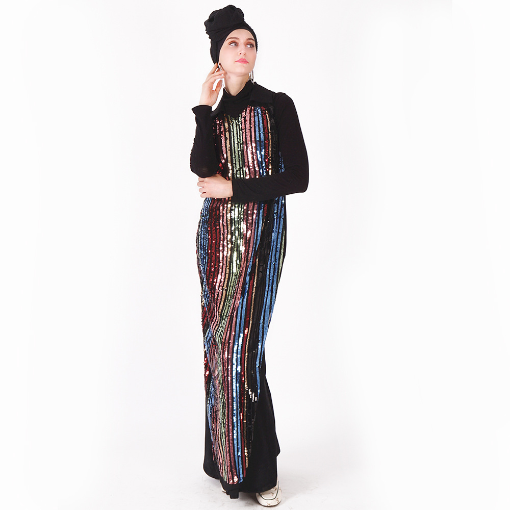 Sequins Elegant Middle East Muslim Maxi Dress Party Evening Gown Islamic Clothing (3)