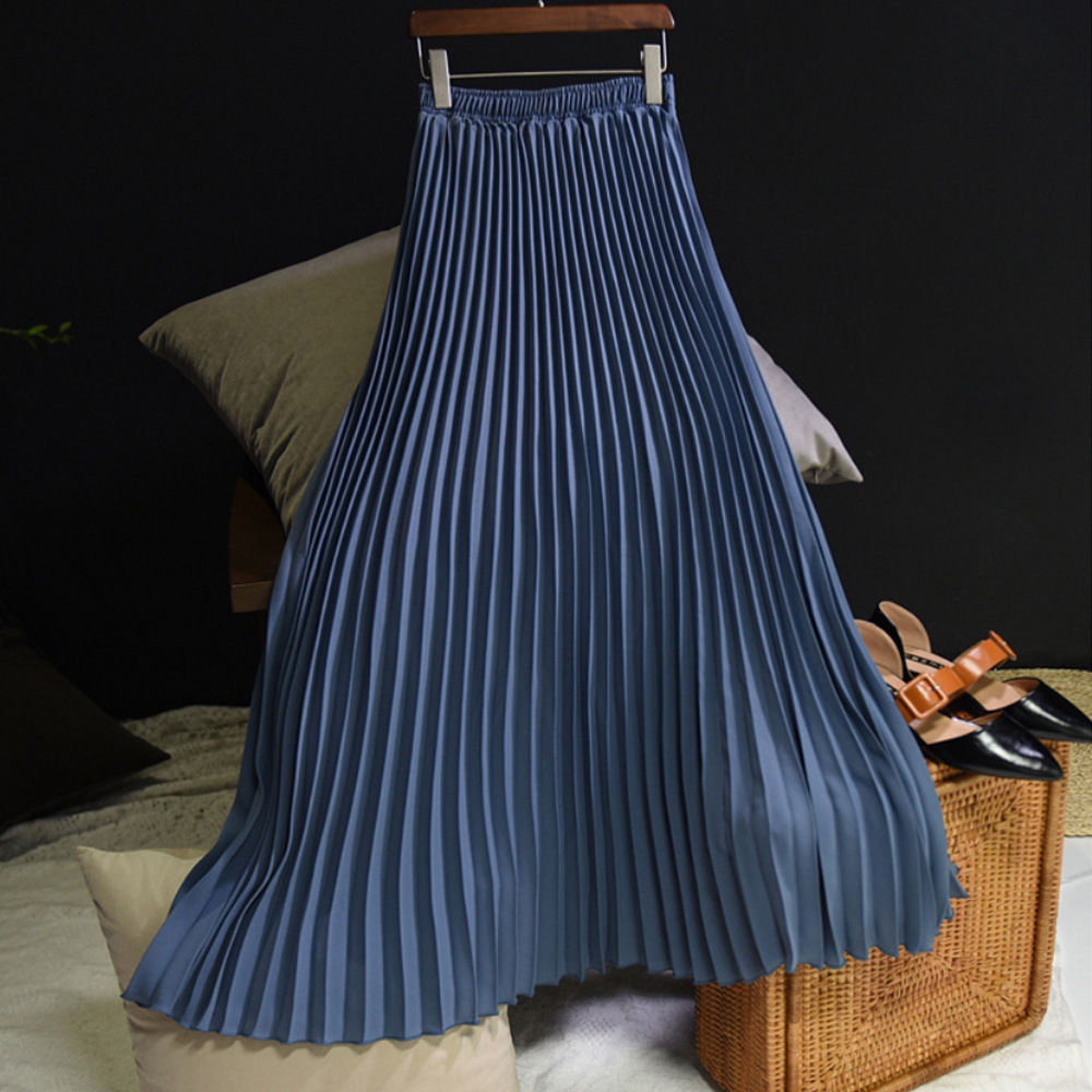 Casual Pure Solid Color Chiffon Elastic Waist Long Pleated Dress Muslim Islamic Skirt (4)