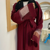Modest Women's Mesh Fabric Stitching Beading Muslim Cardigan Open Abaya
