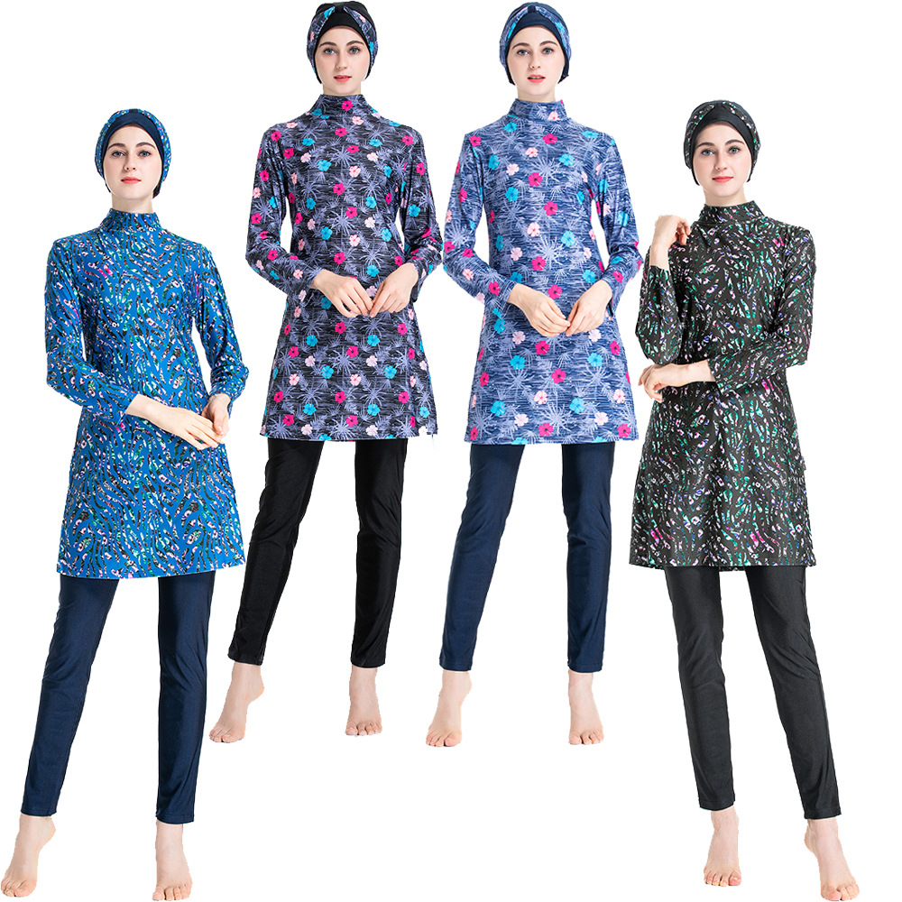 Patchwork Muslim FREE SHIPPING Islamic Clothing 2021 Dubai Woman Girl Bathing Suit Swimsuit Swimwear Hijab For Ladies