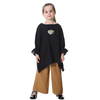 Pure Color Islamic Clothing 2 Pieces Set Muslims Kids Harlan Pants Shirt Clothes Set For Girls